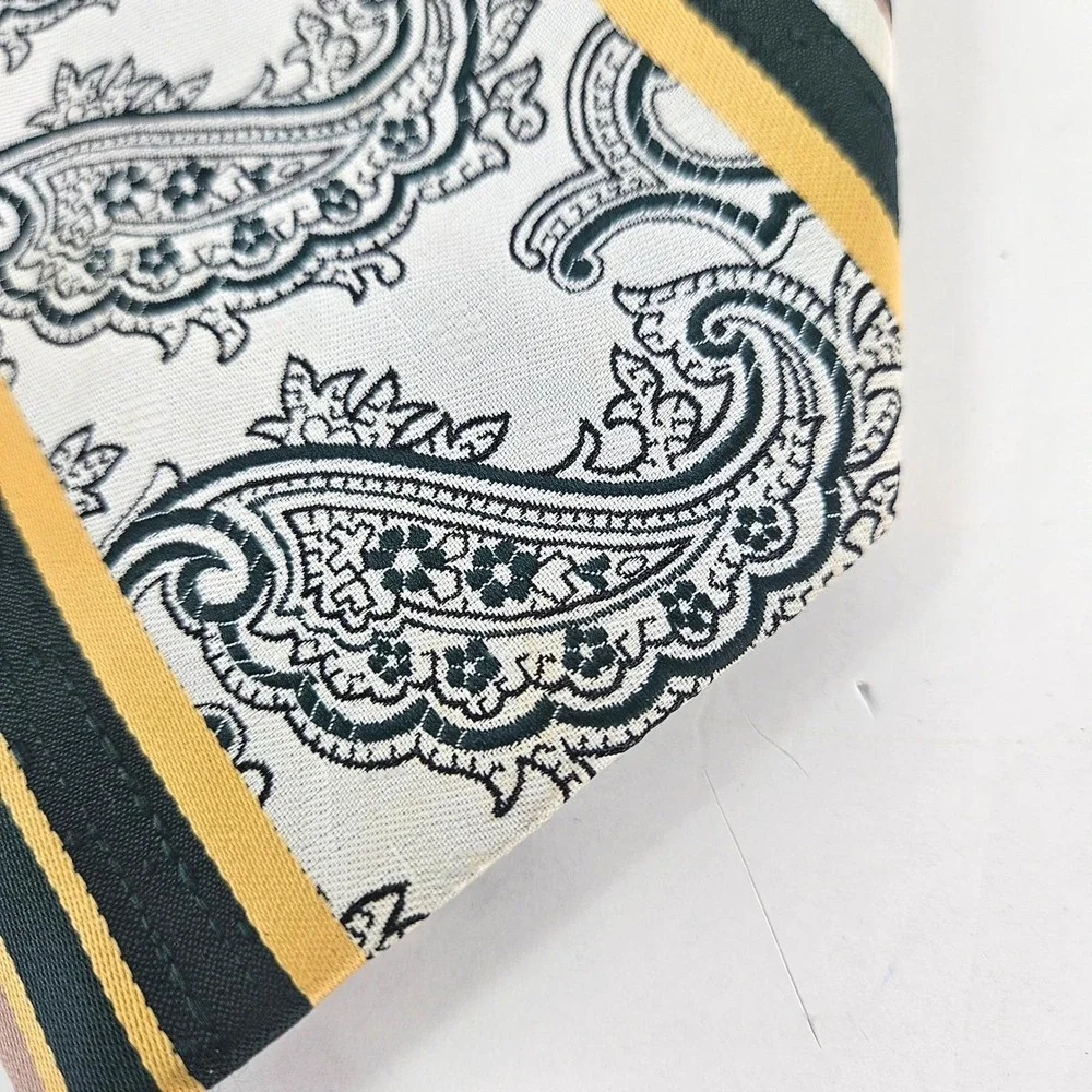 Vintage 70s/80s Jean‎ Claude Vidal Green Gold Mens Paisley Stripe Necktie USA